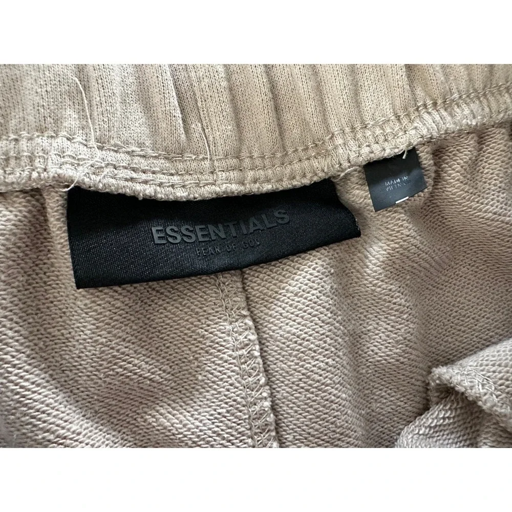 Fear of God Essentials Sweat Shorts Tan Khaki Mens Size S FOG Fleece Logo